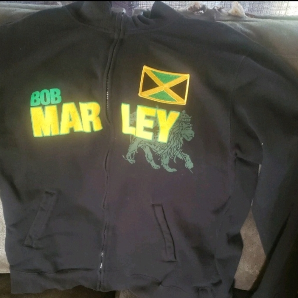 Zion Rootswear Black Hoodie Bob Marley Jamaican Flag 2XL